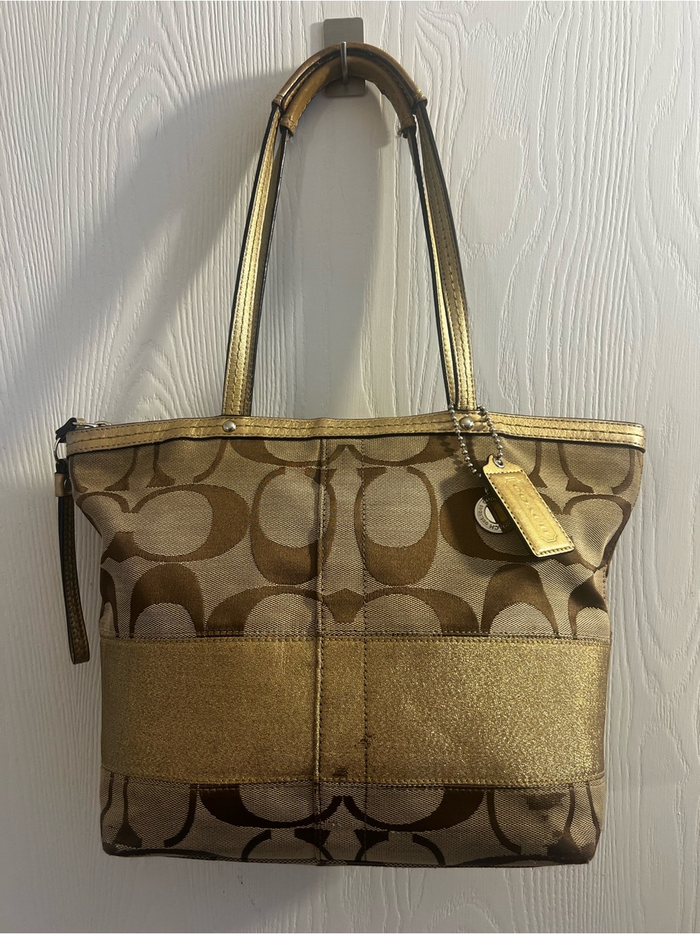Y2K Coach Gold Signature Canvas Tote Bag 16.67
